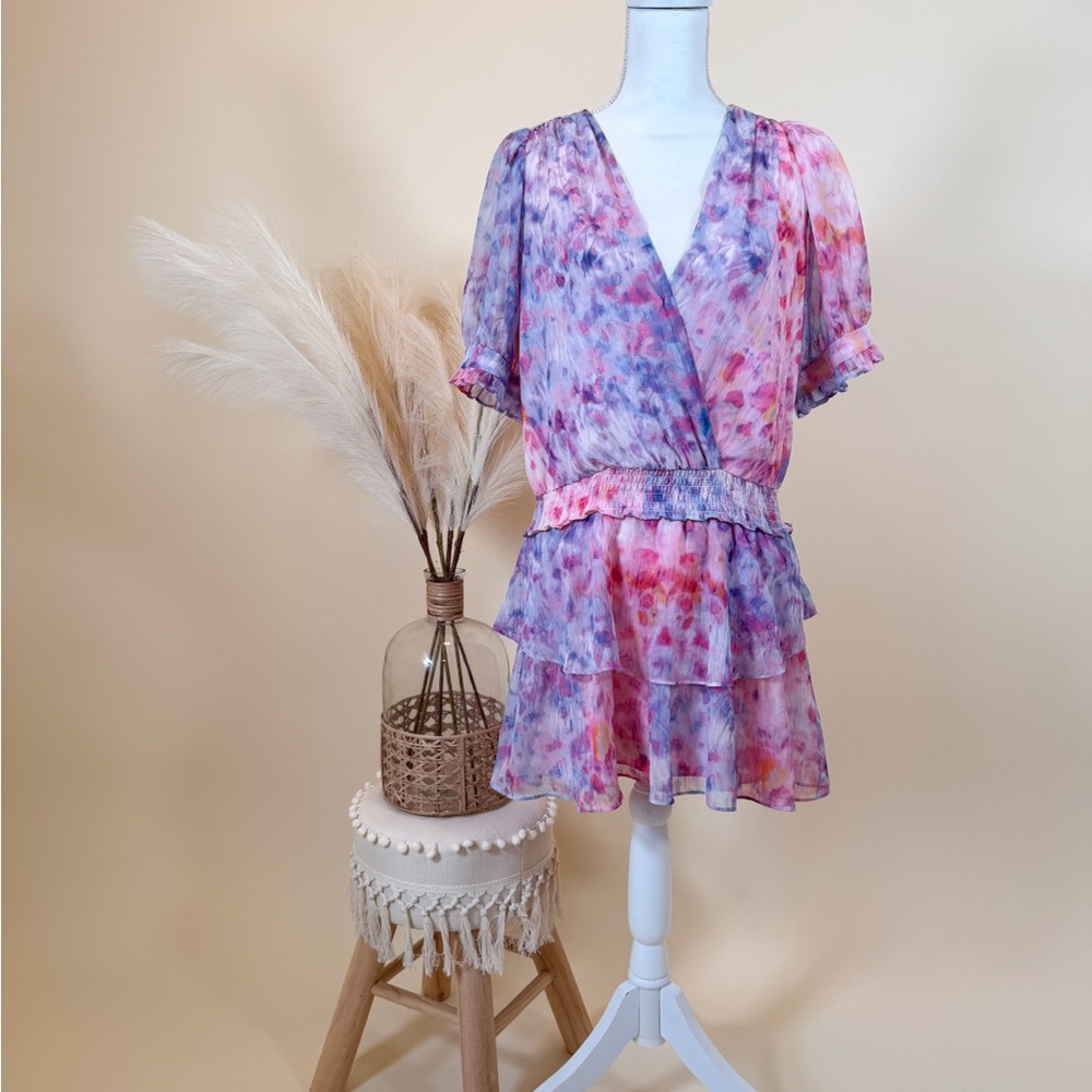 Amanda Uprichard Tie-Dye Mini Dress in Pink and Purple